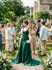 Alt Text: Overdressed wedding guest wearing formal attire at a smart casual wedding