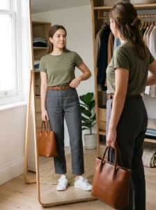 Well-fitted casual outfit showing balanced proportions and intentional oversized styling.