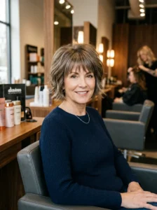 Alt Text: Long layered shag haircut with volume for women over 50