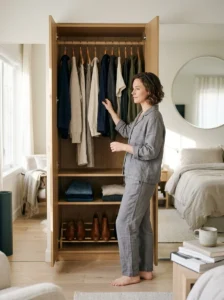 Alt Text: Capsule wardrobe focused on maximizing outfit combinations from fewer pieces