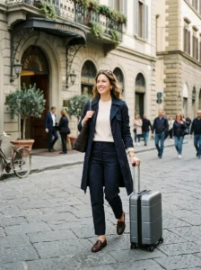 Alt Text:
Compact travel capsule wardrobe showing versatile clothing and accessories for multiple occasions.