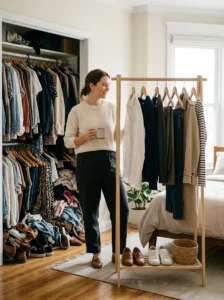 Alt Text: Capsule wardrobe reducing decision fatigue by simplifying clothing choices