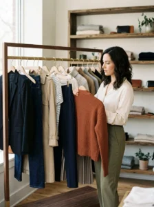 Alt Text: Capsule wardrobe organized around personal neutral and accent colors