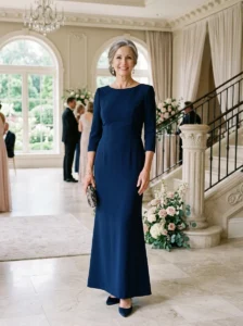 Alt Text: Modern mother of the bride style with a contemporary elegant silhouette