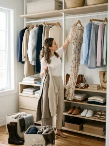 Alt Text: Cohesive capsule wardrobe palette combining neutral and accent colors