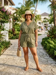 Alt Text: Plus-size woman wearing a crochet cover-up dress over swimwear.