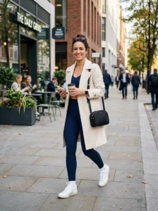 Alt Text: Mom wearing athletic clothes with a zip-up hoodie tied around her waist.