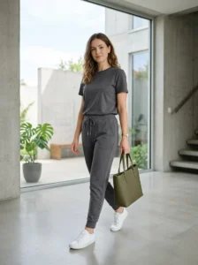 Woman wearing an intentional and polished casual outfit