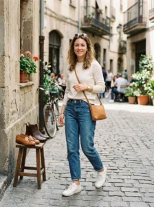 Alt Text: Casual jeans outfit paired with versatile white sneakers