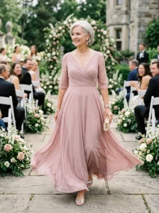 Alt Text: Modern mother of the bride dress in a sophisticated contemporary color