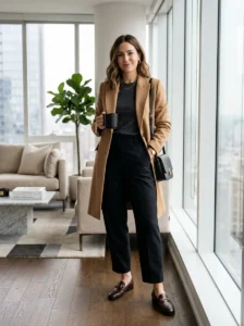 Alt Text: High-low outfit combining affordable basics with quality investment pieces