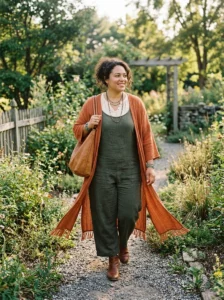 Alt Text: Plus size woman wearing a fringe suede vest over a boho dress.