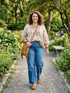Alt Text: Plus size woman wearing layered mixed-metal necklaces.