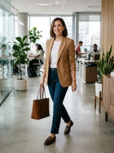 ALT: Jeans styled with a structured blazer