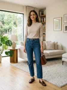 ALT: Versatile dark wash straight leg jeans