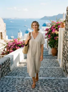 Italian summer wardrobe with linen clothing and classic accessories