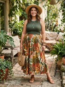 Alt Text: Plus size woman wearing a long boho duster cardigan.