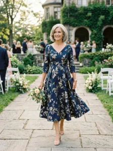 Alt Text: Elegant sheath dress with structured jacket for mother of the bride