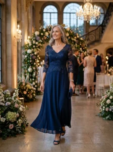 Alt Text: Elegant modern mother of the bride outfit showing key styling ideas