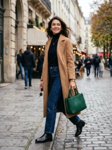 Alt Text:
Woman incorporating a subtle fashion trend into a timeless personal outfit.