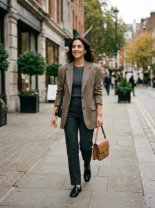 Alt Text: Woman confidently wearing an intentionally styled oversized outfit