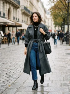 Alt Text: Oversized outfit with a loosely defined waist and subtle half-tuck