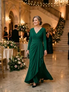 Alt Text: Textured modern mother of the bride dress with elegant fabric details