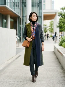 Alt Text: Stylish outfit demonstrating the difference between color blocking and color mixing
