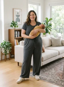 Alt Text: Plus size mom wearing a comfortable maxi dress for an outdoor family outing.