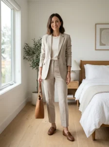 Alt Text: Well-fitted affordable outfit demonstrating how tailoring improves a budget wardrobe