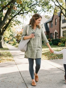 Alt Text: Boho mom wearing a printed maxi skirt and simple tank