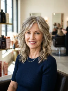 Different shag haircut variations for women over 50 showing volume, texture, and movement.