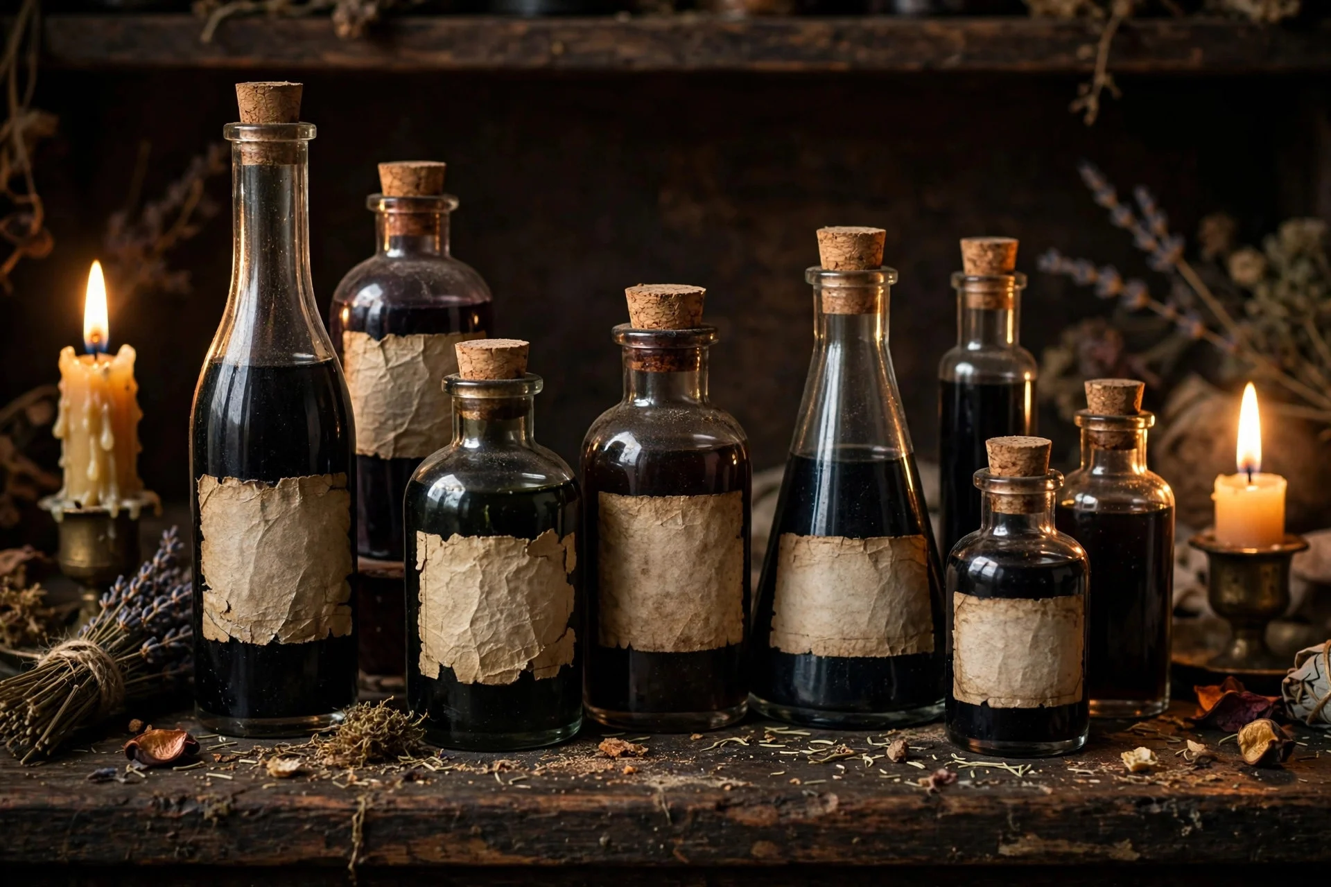 Witchy apothecary bottles styled for Halloween