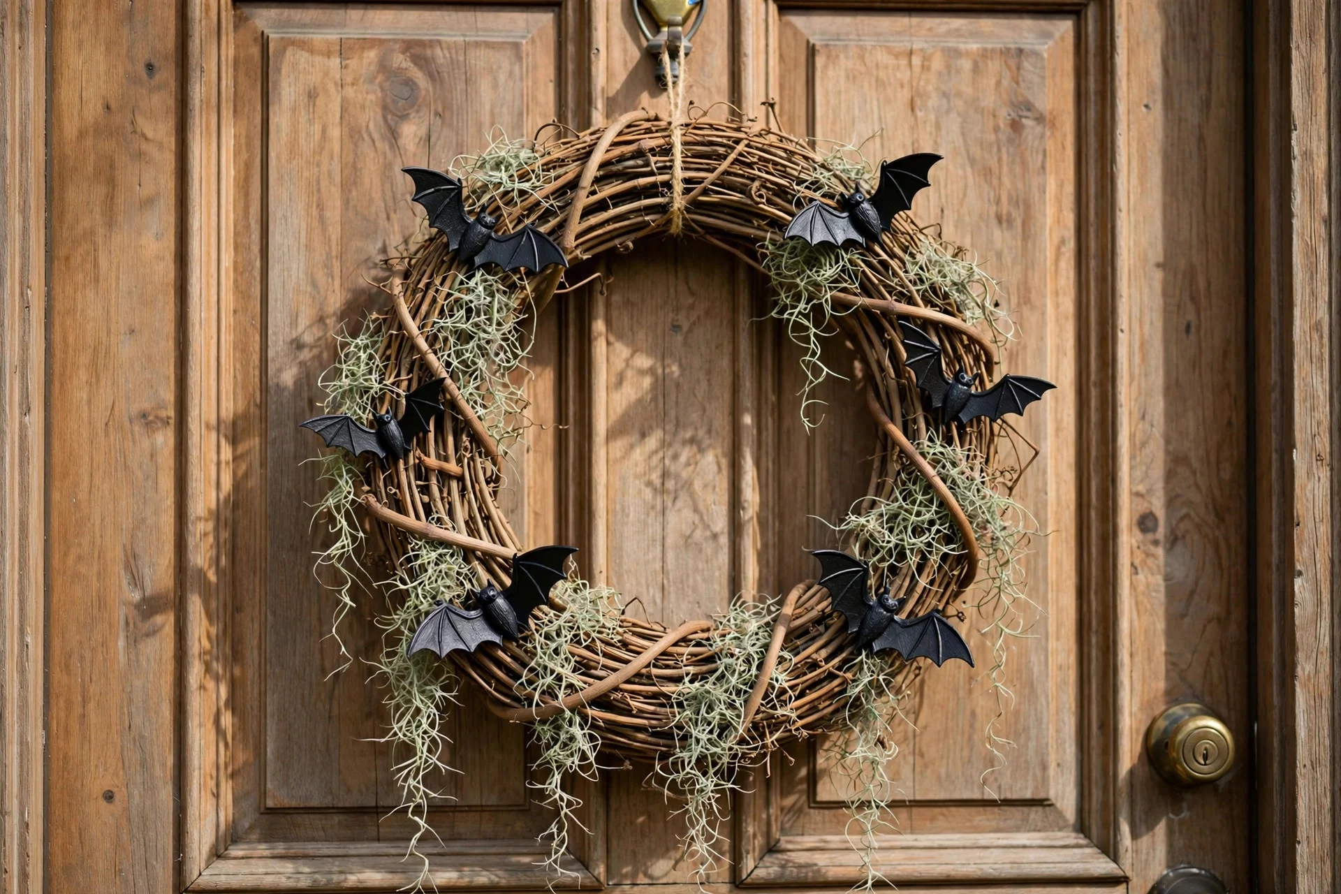 Grapevine Halloween wreath with black bats