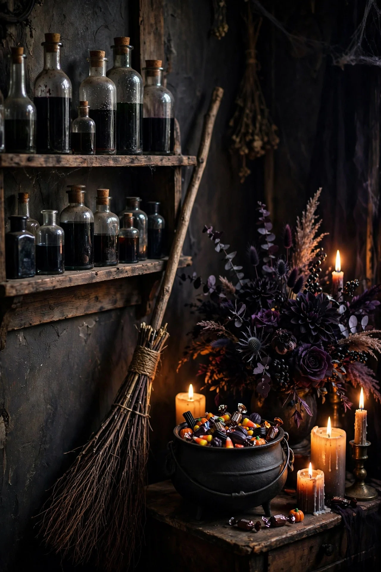 Witchy Halloween living room corner