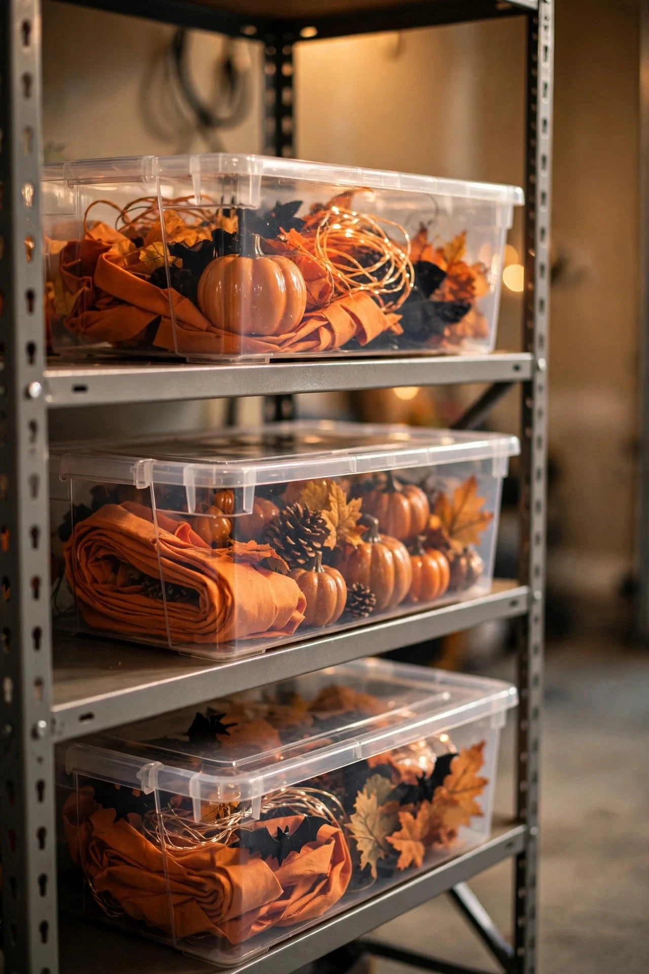 Organized storage bins for decorations